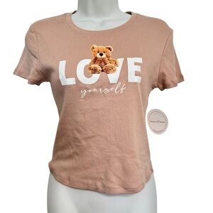 House of Cotton 'Love Yourself' Teddy Bear T-Shirt Size Small NWT